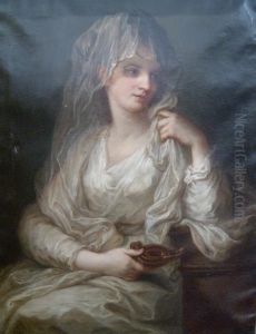 Portrait Of A Lady As Tuccia, The Vestal Virgin, Holding An Oillamp by Angelica Kauffmann