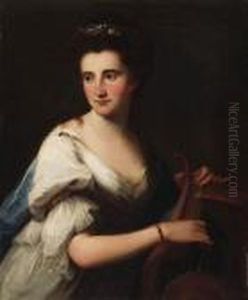 Portrait Of Mrs. Cubley As 
Terpsichore, Half-length, In A Whitedress And A Blue Wrap, Playing A 
Lyre