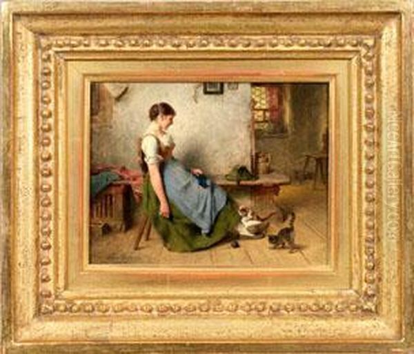 Madel Mit Katzen Spielend - view 1