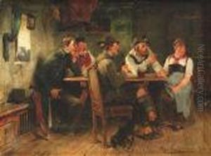 In A Tavern Four Men Are Flirting With A Young Girl by Hugo Kauffmann