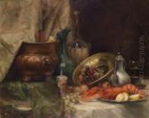 Decorative Still Life With Lobsters by Adolf Kaufmann
