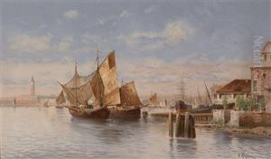 Fishingboats By The Riva Degli Schiavoni by Adolf Kaufmann