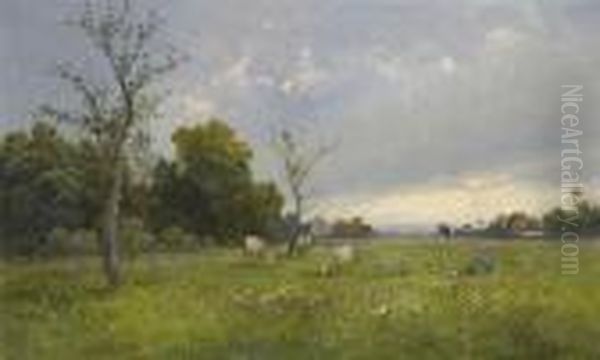 Hirtin Mit Kuhen In Weiter Sommerlandschaft - view 1