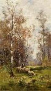 Schaferin Im Birkenwald by Adolf Kaufmann