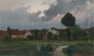 River Landscape With Houses by Adolf Kaufmann
