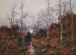 Raccogliatrice Di Legno Nel Bosco Al Tramonto by Adolf Kaufmann