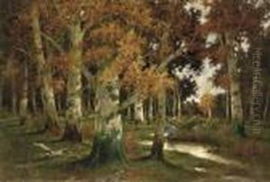A Faggot Gatherer Crossing A Forest Stream by Adolf Kaufmann