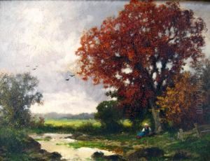 Woman By Stream by Adolf Kaufmann