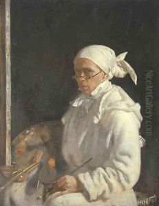 The Painter; self-portrait with glasses by Willam Orpen