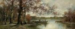 Fisherman On The Rivers Edge by Adolf Kaufmann