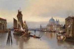 Venetian Scene With A View Of Santa Maria Della Salute by Karl Kaufmann
