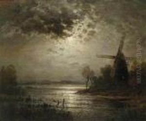 Dutch River Landscape In The Moonlight