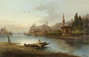View Of The Bosphorus And Constantinople In Theevening by Karl Kaufmann