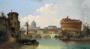 Tiberpartie An Der Engelsburg Mitblick Auf Die Peterskirche by Karl Kaufmann
