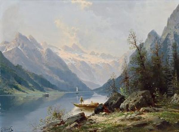 Ein Alpensee Mit Fischer - view 1