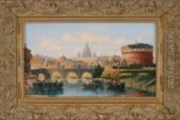 Rom - Blick Vom Tiber Miteinigen Fischerbooten Auf Die Engelsburg Und Den Petersdom - view 1