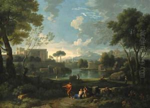 An Italianate landscape with a lakeside