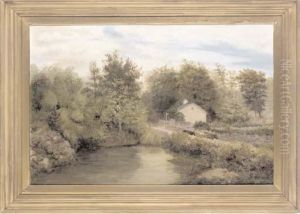 A Cattle And Drover Passing The Village Pond by Karl Kaufmann