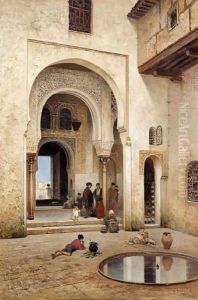 A courtyard in Alhambra, 1889 by Frans Wilhelm Odelmark