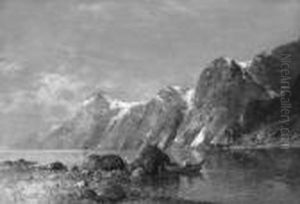 "fjordlandschaft". Sign. Ol Auf Lwd. Doubliert. 56 X 81 Cm. Rahmen by Karl Kaufmann