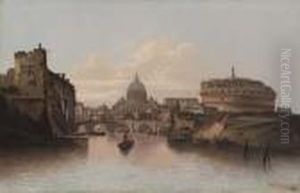 Roma, Castel Sant'angelo Con San Pietro Sullo Sfondo. by Karl Kaufmann