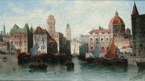 Castel Sant Angelo From The Tiber; And A Capriccio Of An Italian Town On A River by Karl Kaufmann
