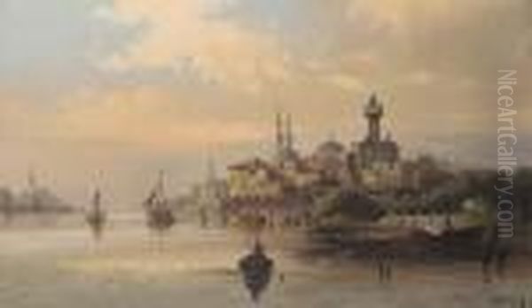 Trading Vessels On The Bosphorous At Dusk, Istanbul; And Two Others, Similar - view 1