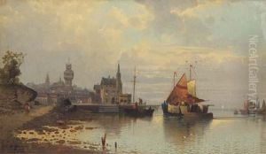 View Of A Harbour Town At Dusk