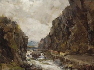 Cattle On A River Gorge