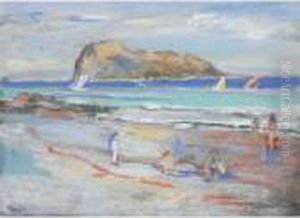 A Steamer Off The Coast, A Breezy Day On The Beach by James Kay