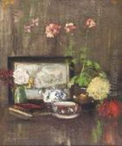 Still Life With Geraniums And Tea Set - view 1