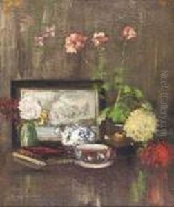 Still Life With Geraniums And Tea Set by James Kay