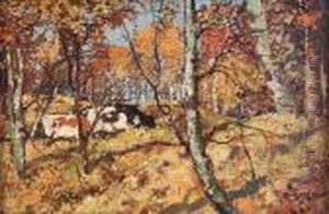 Cattle Grazing In The Woods by James Kay