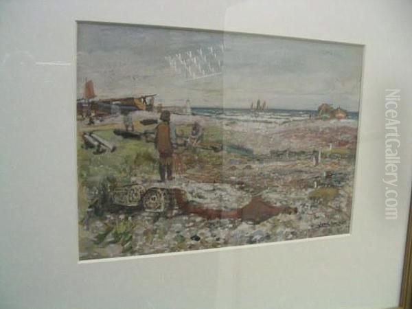 Mending Nets On The Beach (possibly Arran) - view 1