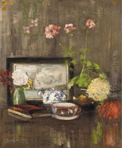 Still Life With Geraniums And A Tea Set by James Kay
