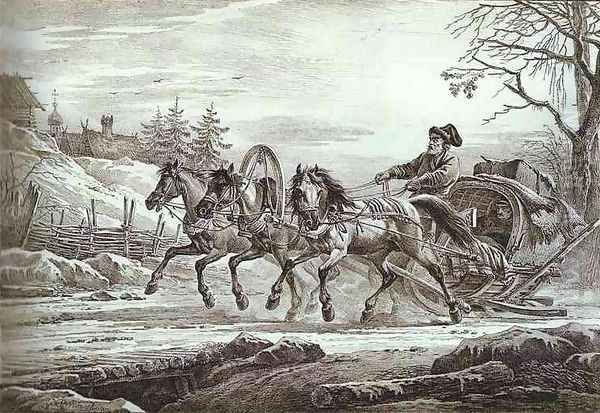 Traveler in a Kibitka (Hooded Cart or Sledge) - view 1