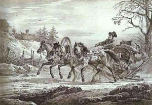 Traveler in a Kibitka (Hooded Cart or Sledge) by Aleksander Orlowski