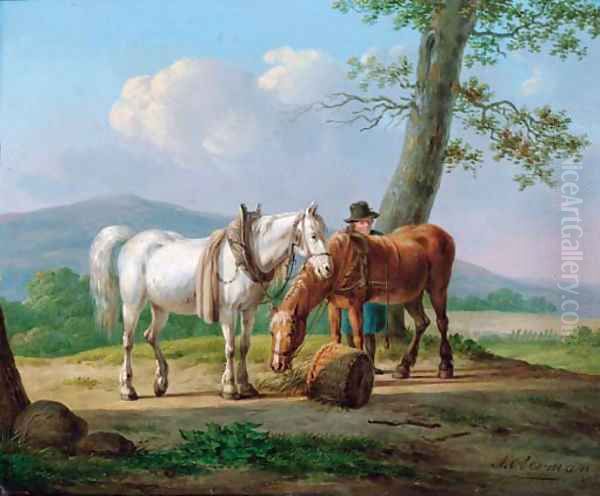 A farmhand with his horses - view 1