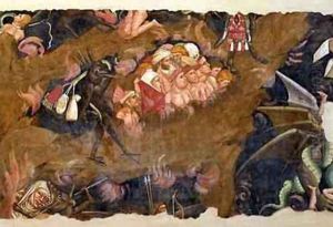 The Triumph of Death detail of the damned in the pit of hell 1348 by Andrea Orcagna