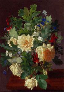 A Still Life With Yellow Roses And Freesia by Otto Didrik Ottesen