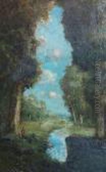 Seated Figure In A Forest Clearing - view 1