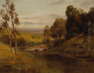 Cattle Watering Among Sunlit Hills Cattle Watering Among Sunlit Hills