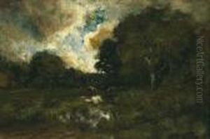 Passing Clouds And Cattle Watering by William Keith