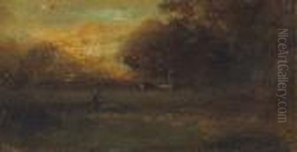 Cattle Watering In A Meadow; San Rafael, 1896 (a Pair) - view 1