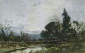 Cattle Watering In A Landscape At Dusk by William Keith
