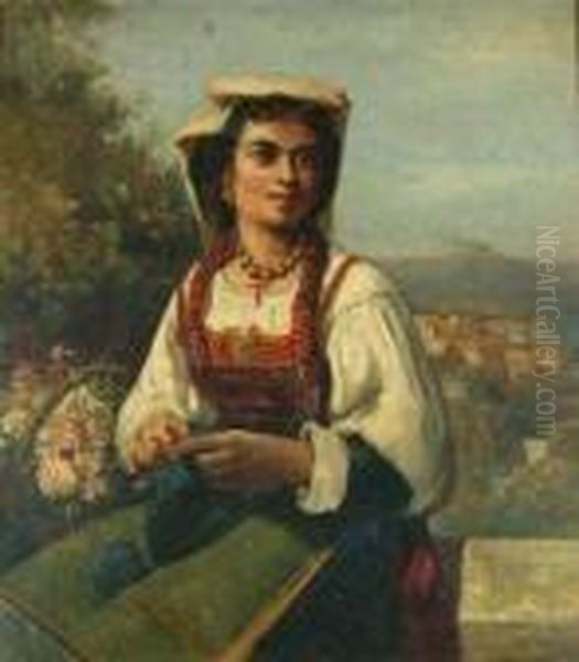 Italian Peasant Woman Knitting - view 1
