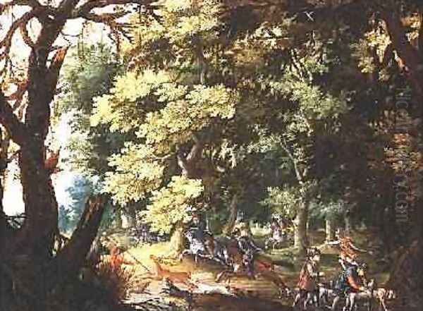 A Wooded Landscape with Hunters and Hounds - view 1