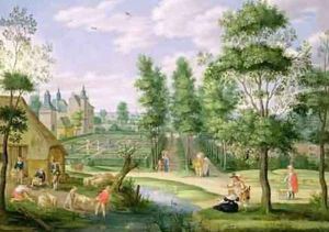 Figures in the Grounds of a Country House