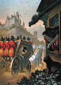 Cinderella leaving for the ball in a coach illustration for Cinderella by Charles Perrault 1628-1703 by Carl Offterdinger