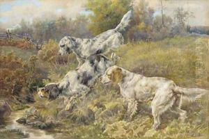 English Setters at a stream by Edmund Henry Osthaus